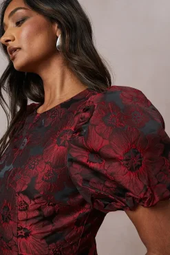 Occasion Jacquard Puff Sleeve Mini Dress