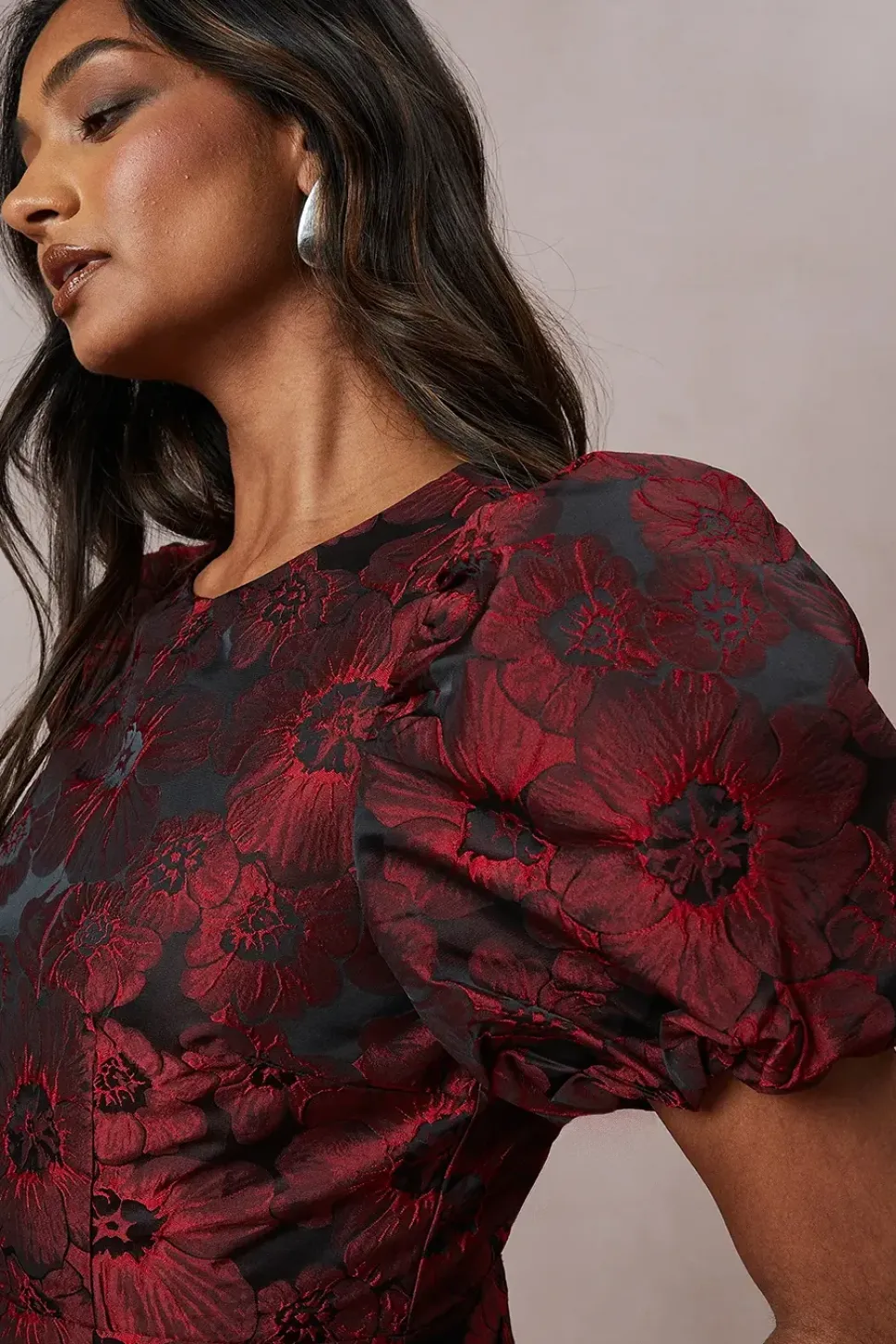 Occasion Jacquard Puff Sleeve Mini Dress