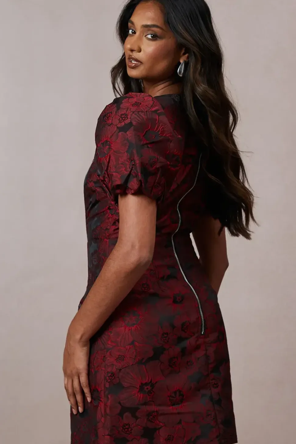 Occasion Jacquard Puff Sleeve Mini Dress