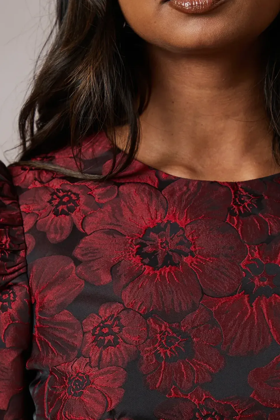 Occasion Jacquard Puff Sleeve Mini Dress