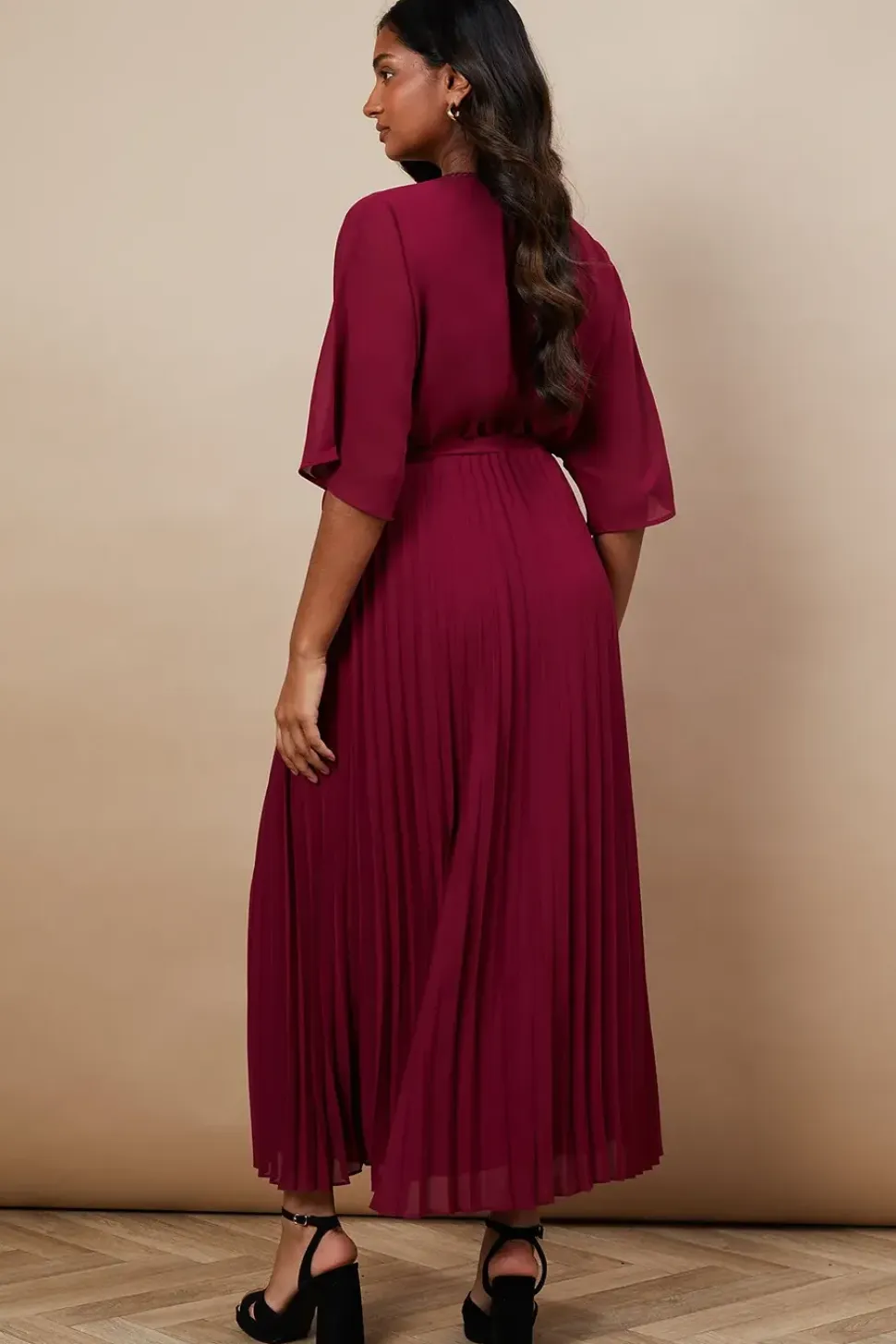 Occasion Kimono Sleeve Pleated Midi Dress