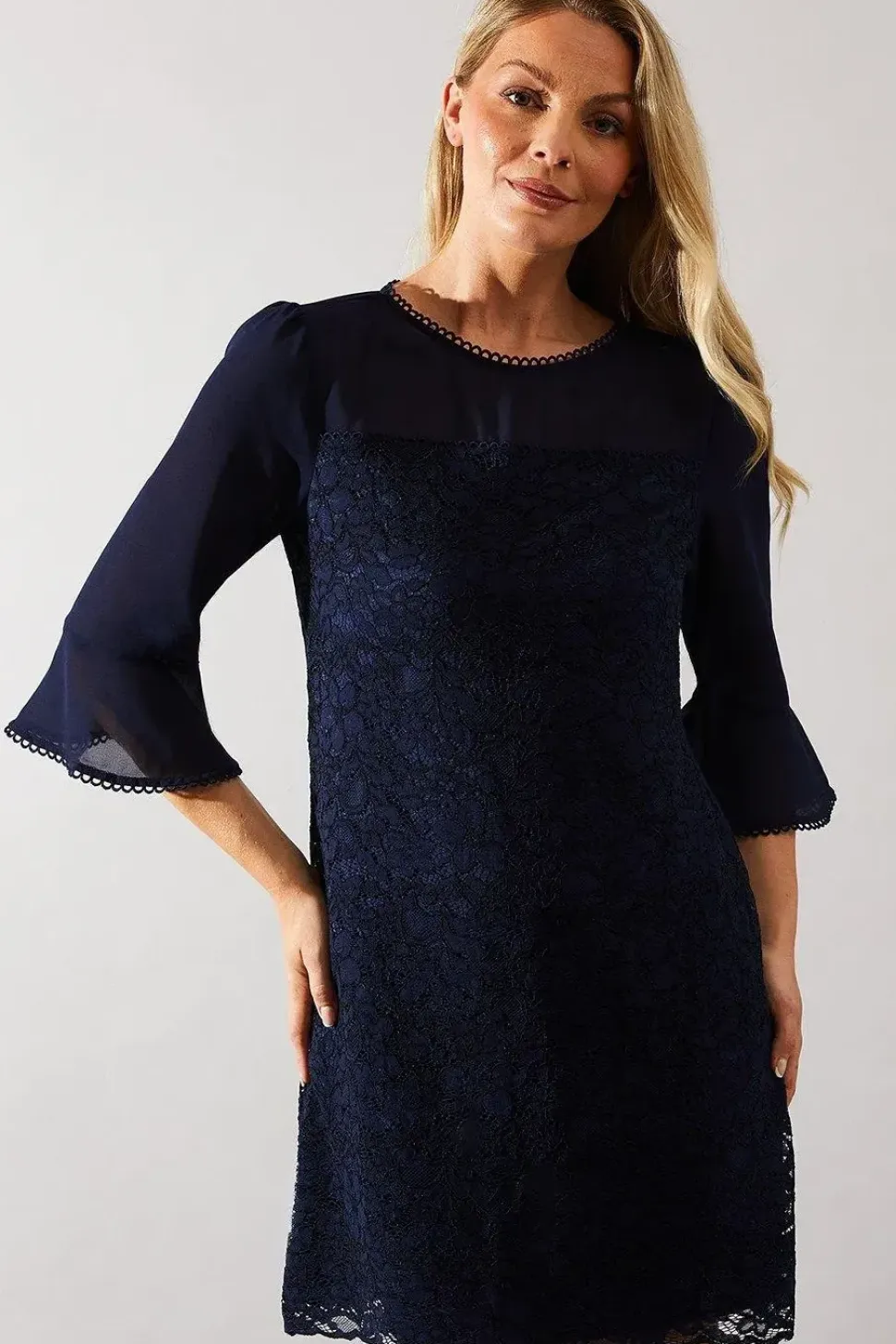 Occasion Lace Ruffle Sleeve Shift Dress