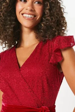 Occasion Lace Ruffle Wrap Velvet Belt Midaxi Dress