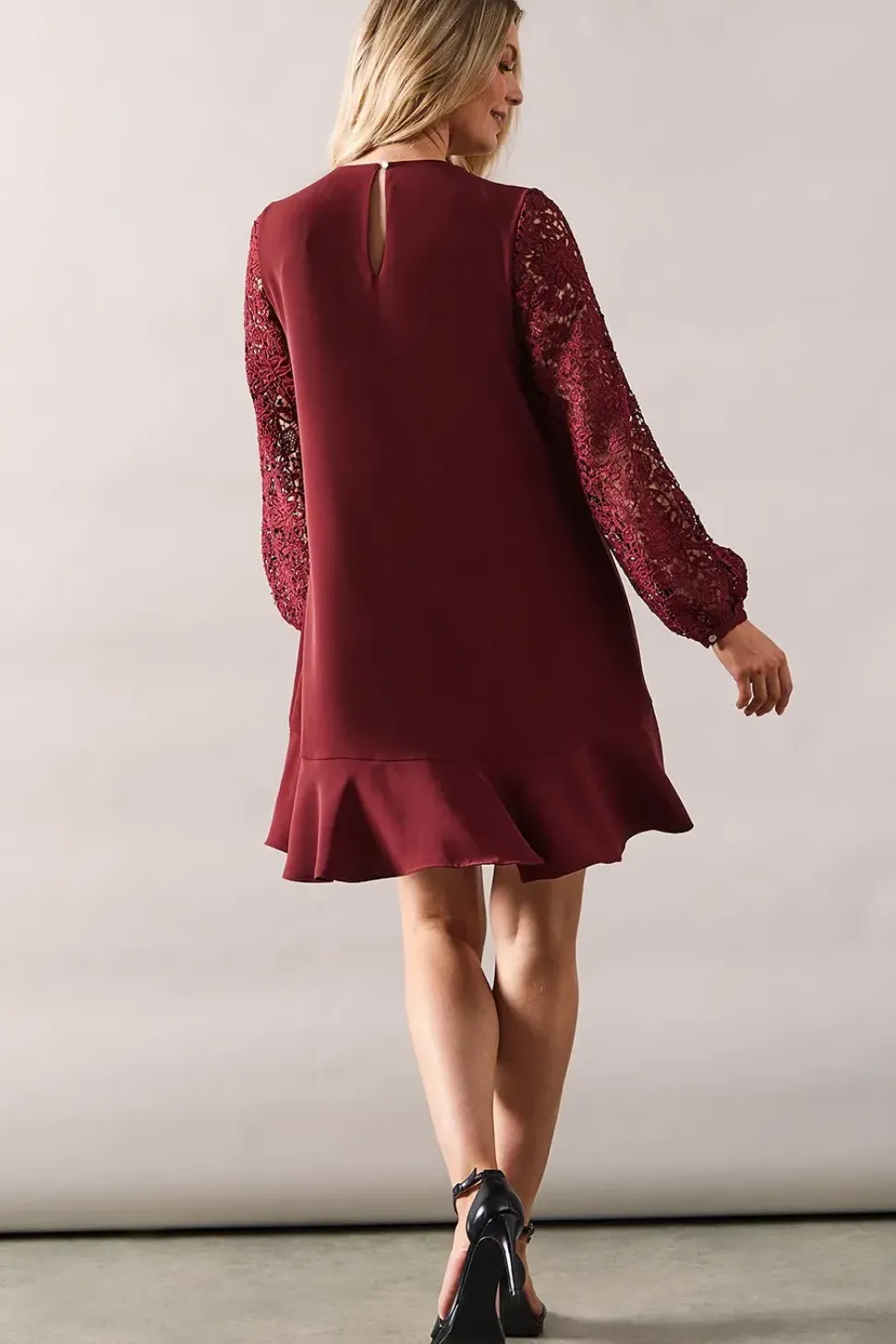 Occasion Lace Sleeve Drop Hem Shift Dress