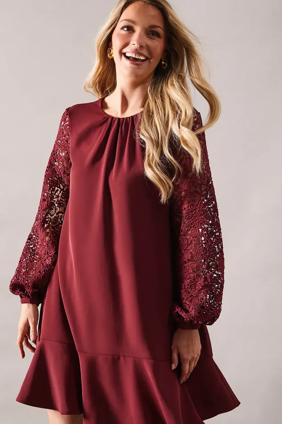 Occasion Lace Sleeve Drop Hem Shift Dress