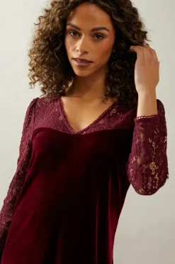 Occasion Lace Sleeve Velvet Shift Dress