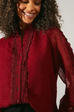Occasion Lace Trim Dobby Blouse