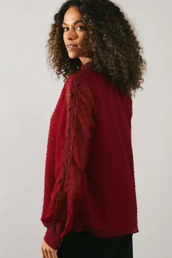 Occasion Lace Trim Dobby Blouse