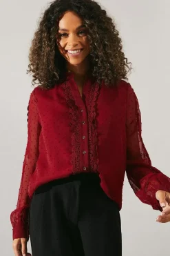 Occasion Lace Trim Dobby Blouse