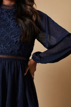 Occasion Lace Trim Dobby Chiffon Tiered Midaxi Dress