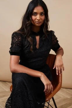 Occasion Lace Twist Neck Midi Dress