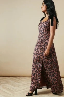 Occasion Leopard Velvet Tie Maxi Dress