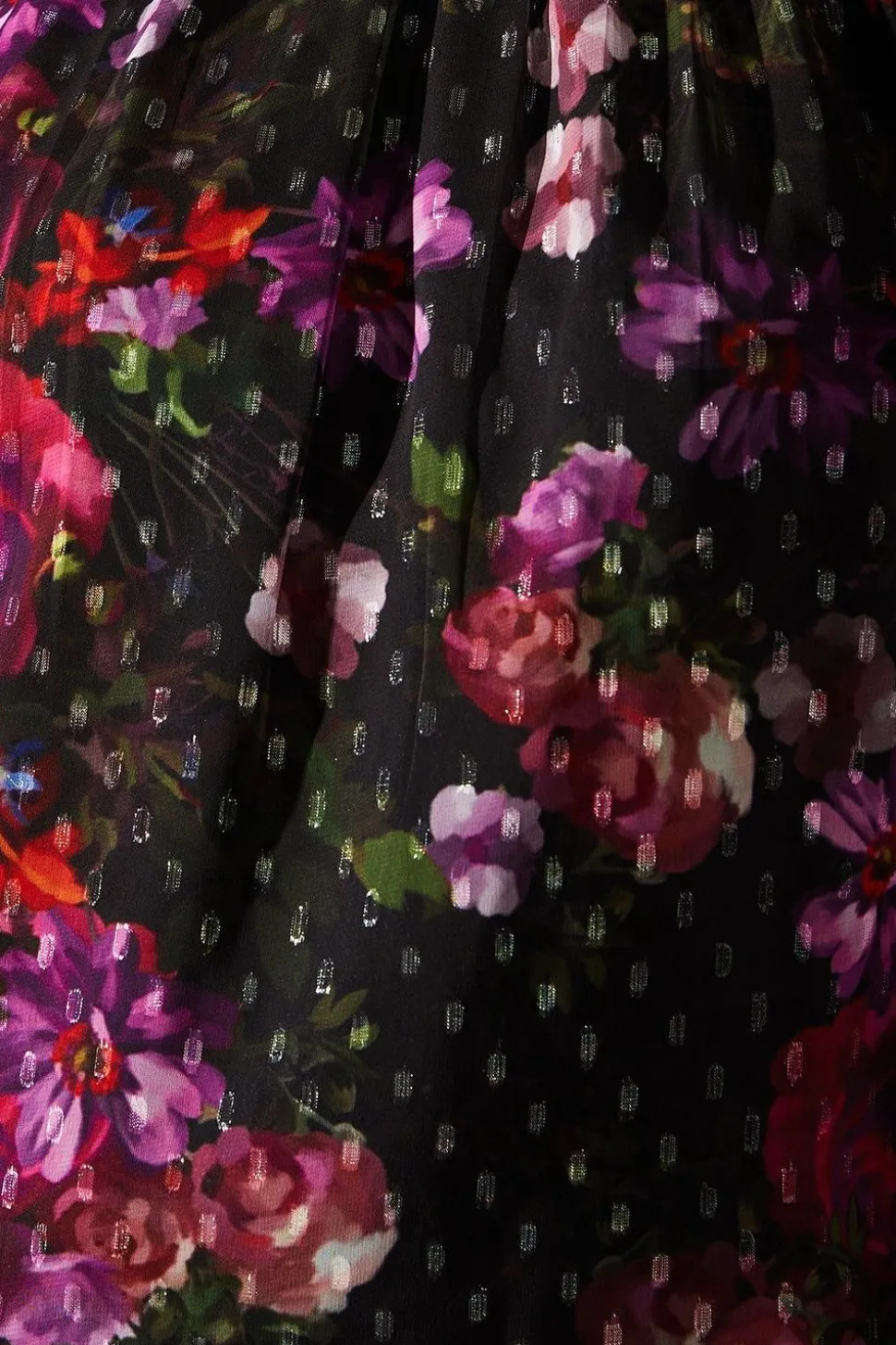 Occasion Metallic Floral Ruffle Shift Dress