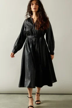 Occasion Metallic Foil Satin Shirt Dress