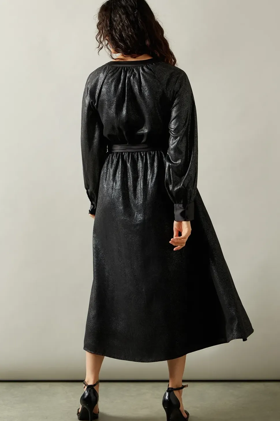 Occasion Metallic Foil Satin Shirt Dress