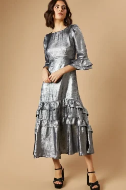 Occasion Metallic Foil Tiered Midaxi Dress