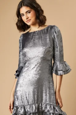 Occasion Metallic Foil Tiered Midaxi Dress