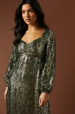 Occasion Metallic Ruched Midi Dress
