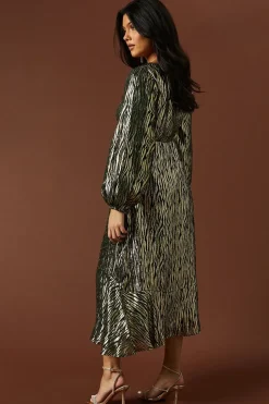 Occasion Metallic Ruched Midi Dress