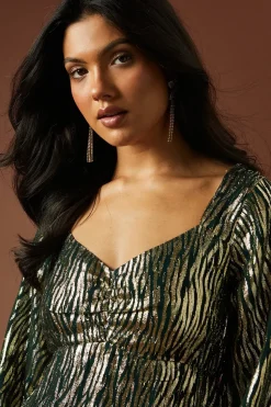 Occasion Metallic Ruched Midi Dress