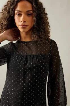 Occasion Metallic Ruffle Hem Shift Dress