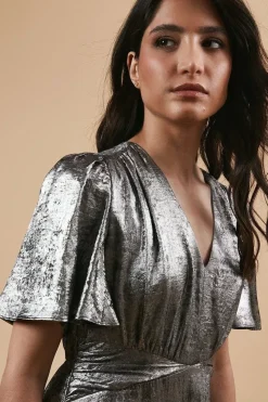 Occasion Metallic Waist Detail Midi Dress