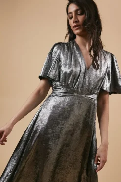 Occasion Metallic Waist Detail Midi Dress