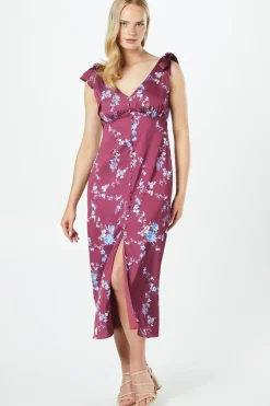 Occasion Petite Satin Button Midi Dress