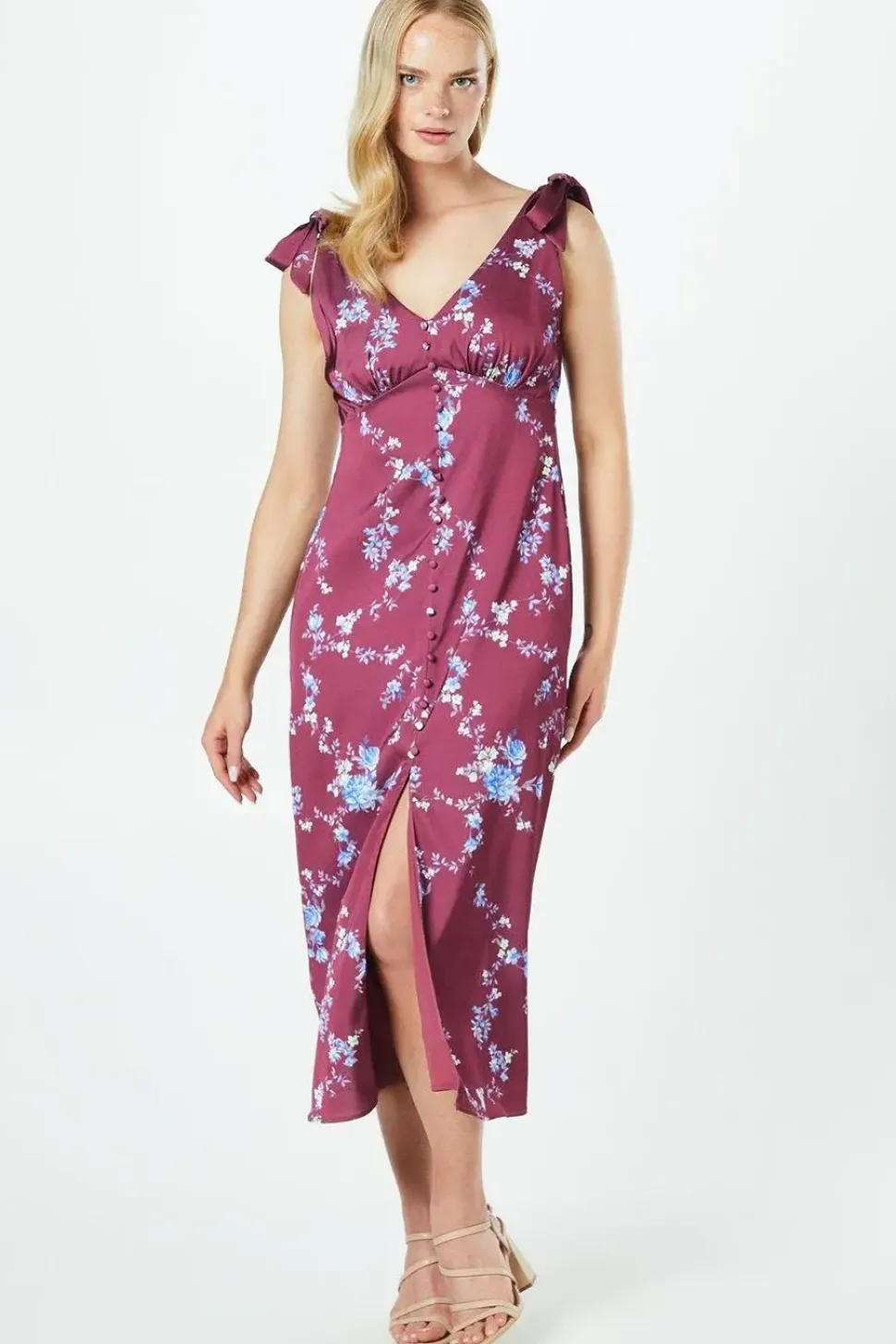Occasion Petite Satin Button Midi Dress