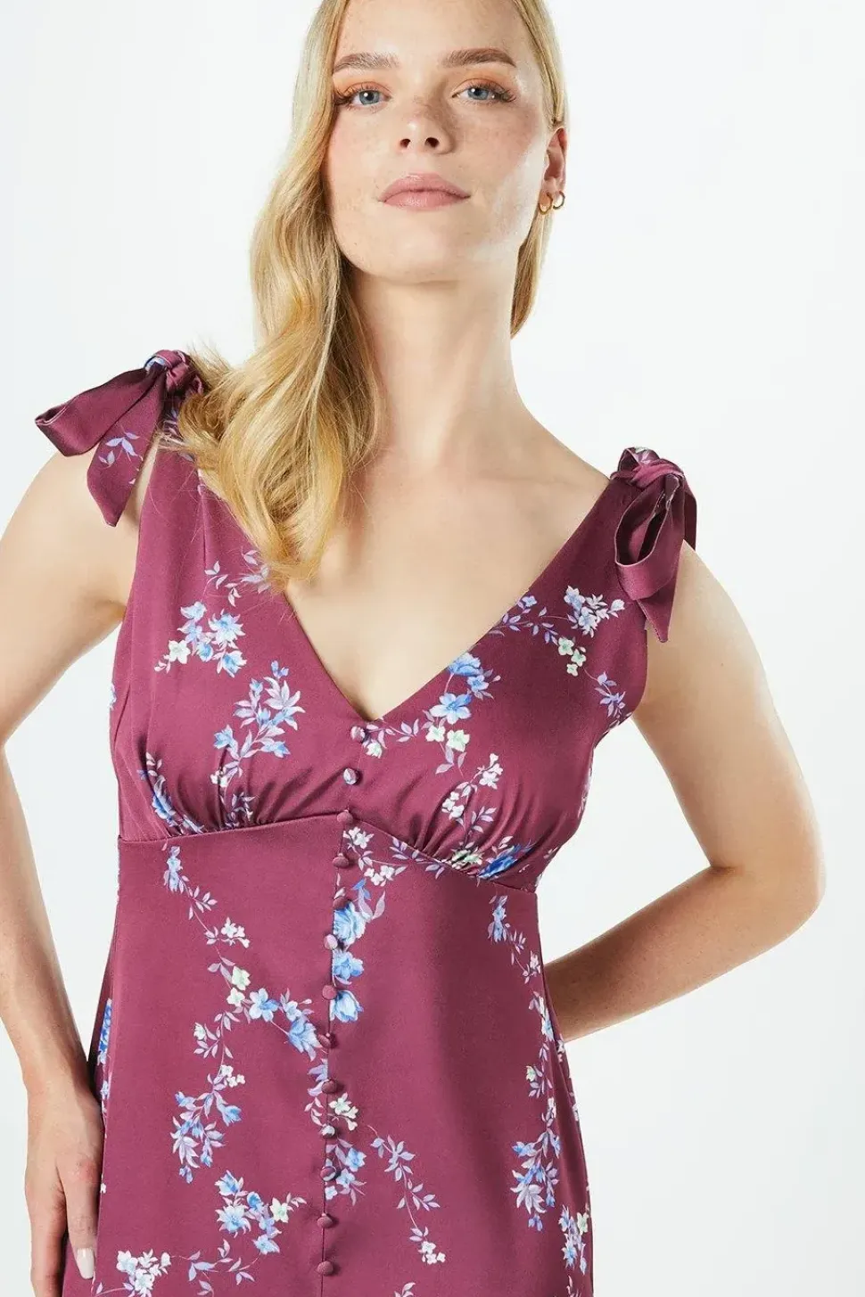 Occasion Petite Satin Button Midi Dress