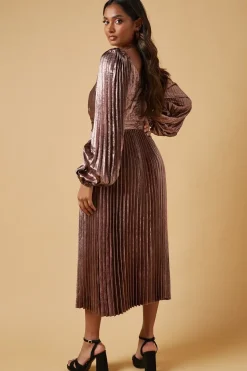 Occasion Pleated Metallic Midi Dress