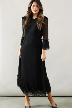 Occasion Plisse Ruffle Sleeve Midaxi Dress