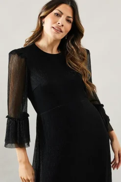 Occasion Plisse Ruffle Sleeve Midaxi Dress