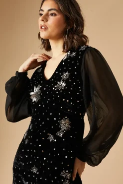 Occasion Premium Velvet Star Embellished Mini Dress