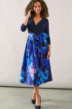 Occasion Printed Organza Wrap Midi Dress