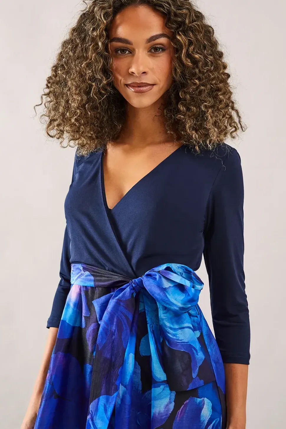 Occasion Printed Organza Wrap Midi Dress