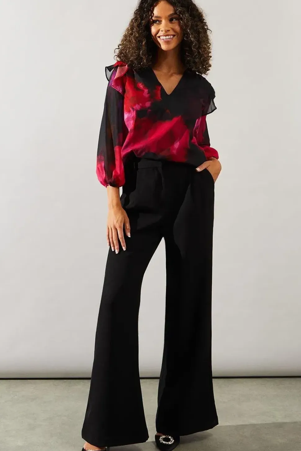 Occasion Printed Ruffle Sleeve Blouse