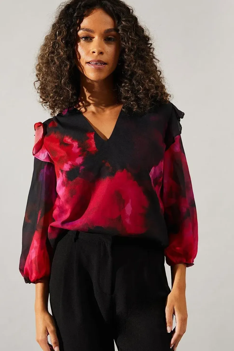 Occasion Printed Ruffle Sleeve Blouse