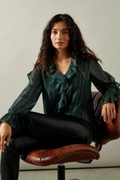 Occasion Ruffle Detail Metallic Blouse