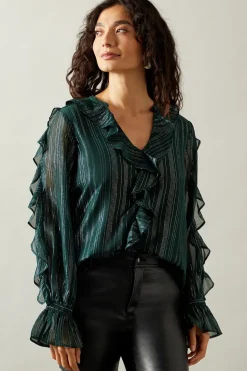Occasion Ruffle Detail Metallic Blouse