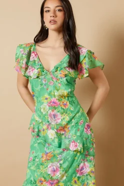 Occasion Ruffle Sleeve Jacquard Midi Dress