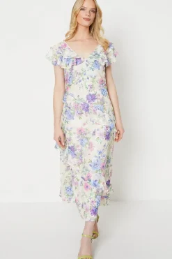 Occasion Ruffle Sleeve Jacquard Midi Dress