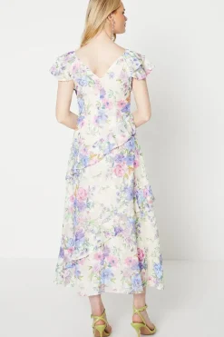 Occasion Ruffle Sleeve Jacquard Midi Dress