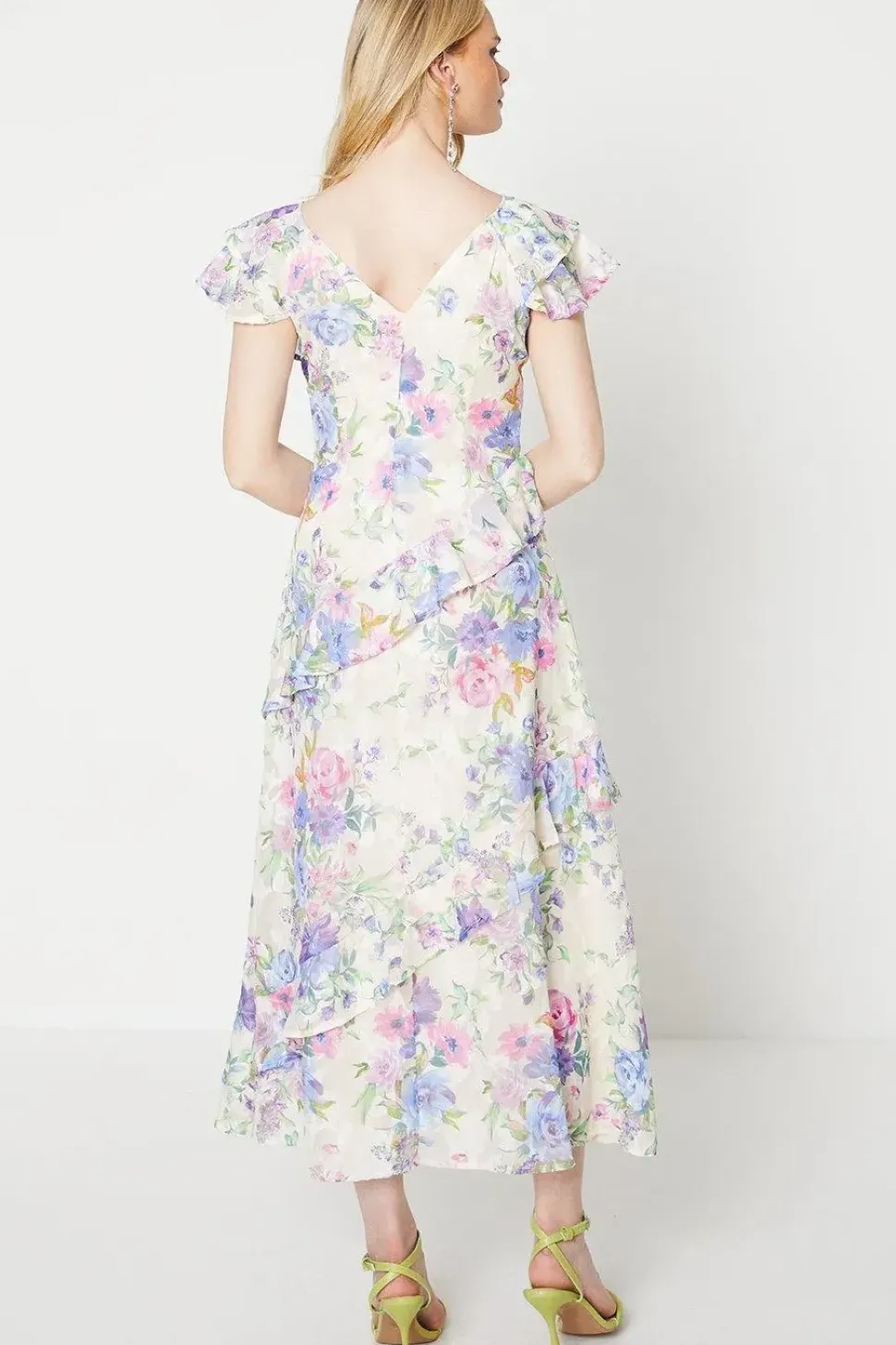 Occasion Ruffle Sleeve Jacquard Midi Dress