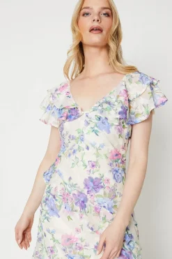 Occasion Ruffle Sleeve Jacquard Midi Dress