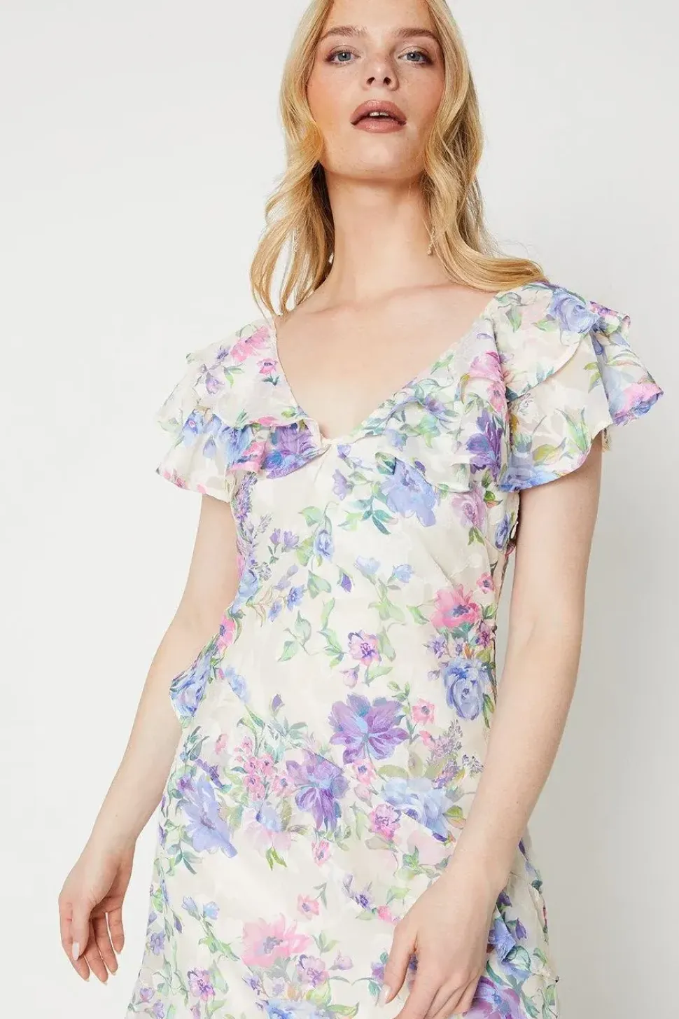 Occasion Ruffle Sleeve Jacquard Midi Dress