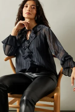Occasion Ruffle Tie Neck Metallic Blouse