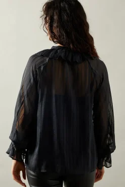 Occasion Ruffle Tie Neck Metallic Blouse