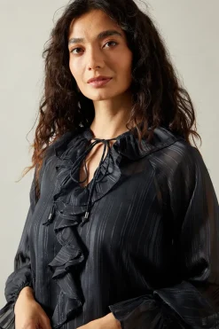 Occasion Ruffle Tie Neck Metallic Blouse