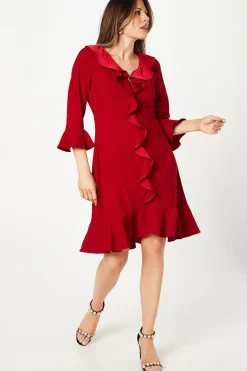 Occasion Satin Ruffle Shift Dress
